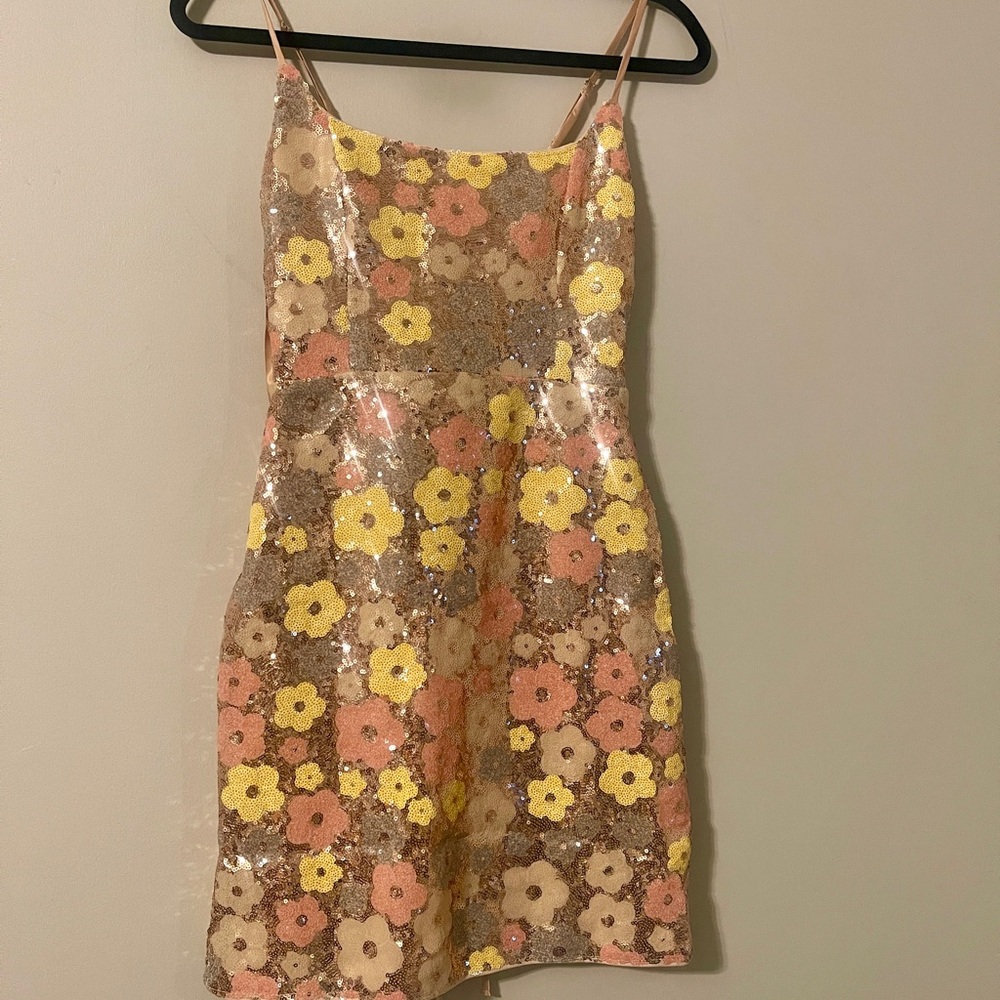 Windsor Talk Of The Party Lace-Up Floral Sequin Mini Dress Size S